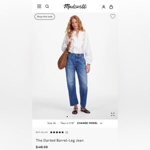 NWT Madewell The Darted Barrel-Leg Jean - Retail $148